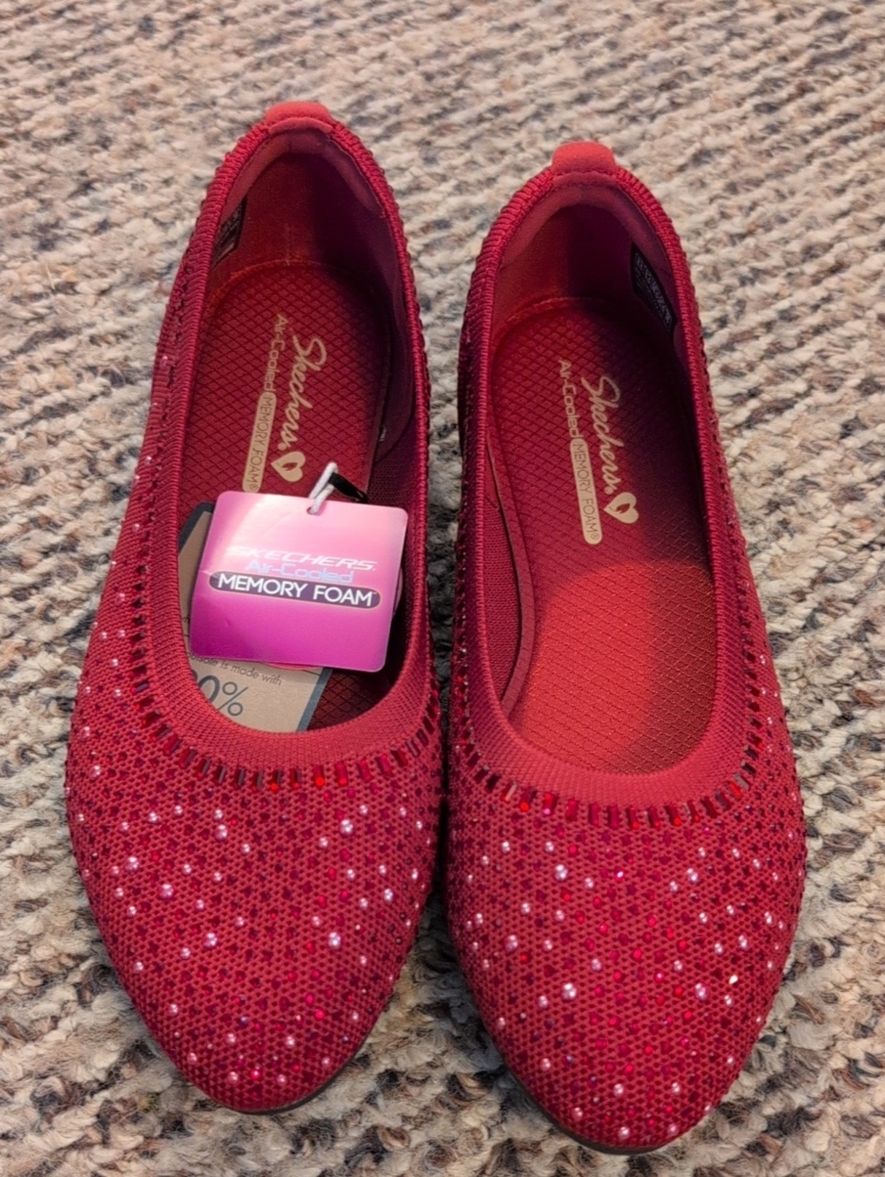 Skechers Red Sparkle Knit Memory Foam Ballet Flats Brand New